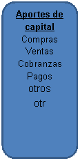 Rectngulo redondeado: Aportes de capital
Compras
Ventas 
Cobranzas
Pagos
otros
otr
