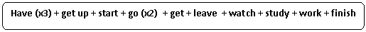 Rectngulo redondeado: Have (x3) + get up + start + go (x2)  + get + leave  + watch + study + work + finish +