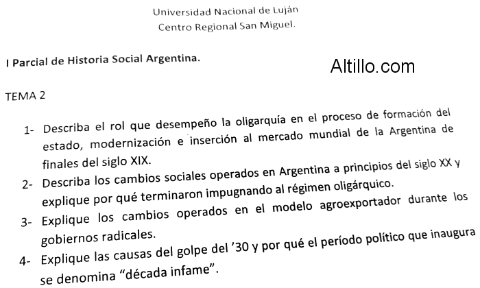 1º Parcial A | Historia Social Argentina (2017) | UNLU